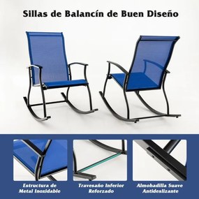 Conjunto de 2 cadeiras de baloiço de Jardim com encosto respirável Estrutura metálica 102 x 68 x 100 cm Azul