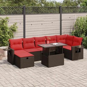 8 pcs conjunto sofás jardim com almofadões vime PE/acácia preto