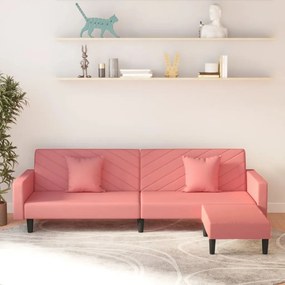 Sofá-cama de 2 lugares c/ 2 almofadas/apoio pés veludo rosa