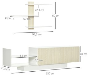 HOMCOM Móvel de TV para Sala de Estar Móvel para Televisor 150x31,5x40cm e Prateleira de Parede 95,5x16x60cm Madeira