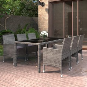 vidaXL 7 pcs conjunto jantar p/ jardim vime PE e vidro temperado cinza