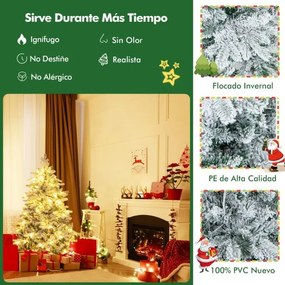 Árvore de Natal com neve de 135 cm com 737 ramos, 120 luzes LED quentes (DECORAÇÃO NÃO INCLUIDA) e design com dobradiças verdes