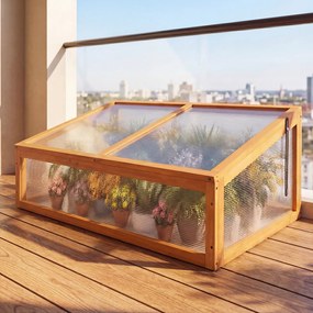 Estufa de madeira 94 x 63 x 40 cm, teto transparente rebatível, proteção para vasos elevados, pequena, para interior e exterior, jardim, terraço, cor