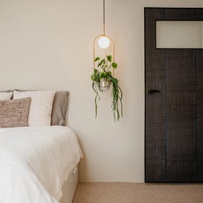 Candeeiro de suspensão Art Déco dourado com vidro branco - Isabella