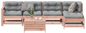 6 pcs conj. lounge jardim c/ almofadões madeira douglas maciça