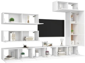 7 pcs conjunto de móveis de TV derivados de madeira branco