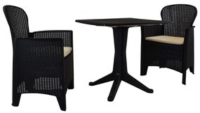 vidaXL Conjunto bistrô 3 pcs plástico vime antracite