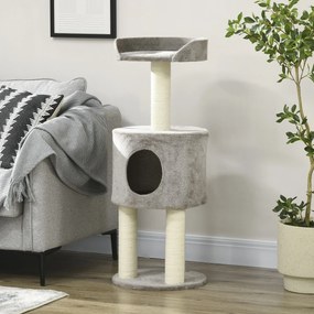 Arranhadores para gatos com arranhadores, árvore para trepar, casinha e plataforma de pelúcia, altura 103 cm, cinzenta