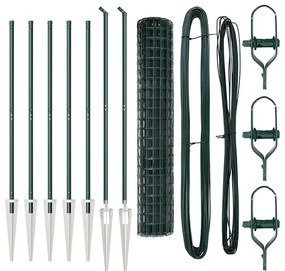 Cerca Euro com 7 postes, 1,5x10 m, Aço Galvanizado Verde