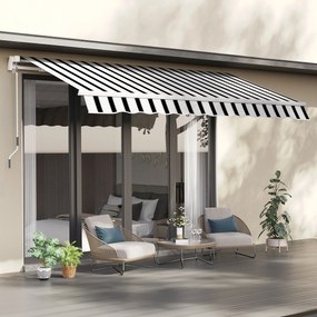 Toldo Varanda 3,95x2,45x3,50 m Solar Retrátil com Manivela Estrutura Metálica Tecido de Poliéster Azul Branco