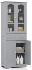 Armário de banheiro alto e independente de 160 cm com 2 portas de vidro - branco