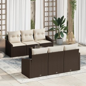 vidaXL Conjunto de Sofá de Jardim com Almofadas Castanho Poliratan