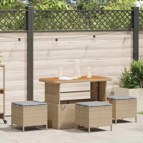 vidaXL Conjunto de Jantar de 4 Peças com Almofadas Bege Vime Acácia