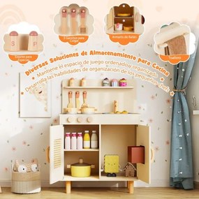Cozinha infantil de madeira 52 x 31,5 x 73 cm com máquina de gelo realista e armazenamento para crianças com mais de 3 anos Amarela