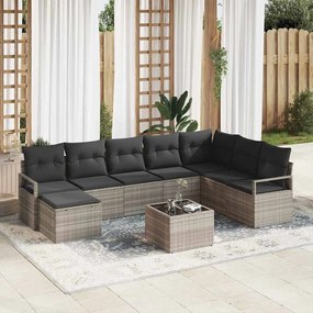 Conjunto de Sofás de Jardim vidaXL de 8 Peças com Almofadas Cinza em Ratan Poliéster