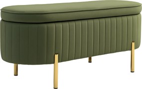 HOMCOM Banco de Cama com Arrumação em Veludo, Pés Dourados e Design Oval Elegante, 108x44x43,5 cm, Verde Escuro | Aosom Portugal