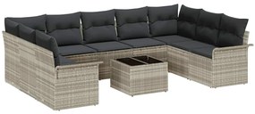 Conjunto de sofá de jardim de 10 peças com almofadas cinzas em poly ra