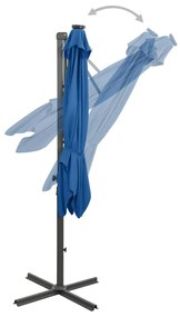 Guarda-sol jardim cantilever poste/luzes LED 250 cm azul-ciano