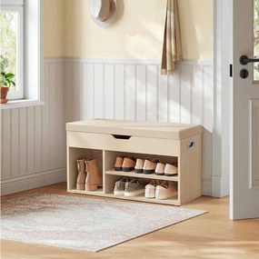 Banco sapateira com 3 compartimentos abertos 30 x 80 x 44 cm Bege natural