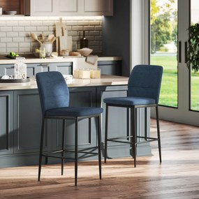 Conjunto de 2 Bancos de Bar Bancos Altos de Cozinha com Encosto e Apoio para os Pés Estofados em Veludo 41x52x97 cm Azul