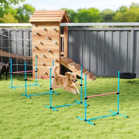 Conjunto de 4 Obstáculos de Agilidade para Cães, 99 x 65 x 94 cm, Altura Regulável, Azul-claro