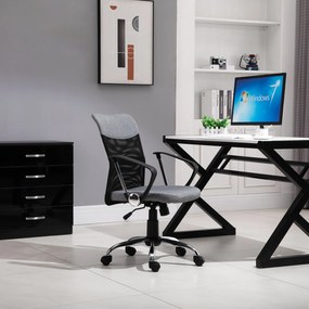 Cadeira ergonômica giratória de escritório com assento ajustável em altura, apoios de braço e rodas 57x57x93-103 cm Preto e cinza