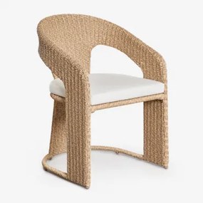 Cadeira De Jardim Com Apoios De Braços Em Rattan Sintético Omarel Tecido Branco - Sklum