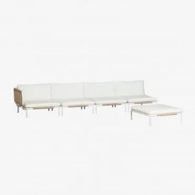 Conjunto De Jardim Com Sofá Modular De Canto De 4 Peças E Puff Em Aço Roubly Beige De Amêndoa - Sklum