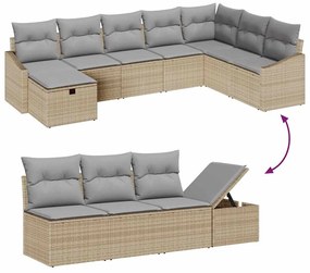 Conjunto de Sofá de Jardim em 9 Peças com Almofadas Bege Polyrattan