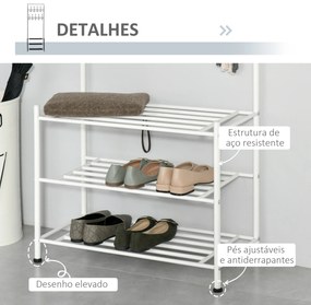 HOMCOM Móvel Cabide de Entrada com 18 Ganchos e Sapateira Armário de Entrada com Cabide com 3 Prateleiras 67x30x185cm Branco