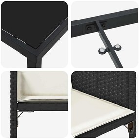 Conjunto de Jantar de Jardim com 5 Peças e Almofadas Pretas em Rattan