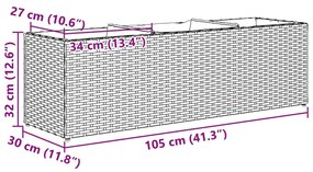 Canteiro jardim com 3 vasos 105x30x32 cm vime PE castanho