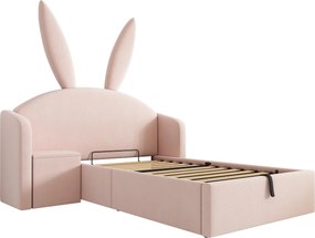 Cama estofada 90 x 190 cm com cabeceira fofa com orelhas de coelho, Rosa | AOSOM Portugal