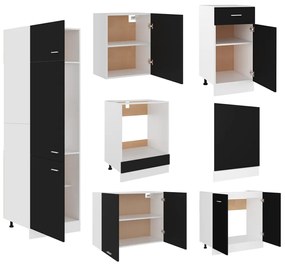 7 pcs conjunto armários de cozinha derivados de madeira preto