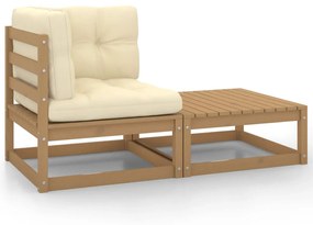 vidaXL 2pcs conj lounge jardim c/ almofadões pinho maciço castanho-mel