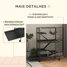 PawHut Gaiola para Roedores 80x52x128 cm Casa de 4 Alturas com Rampas