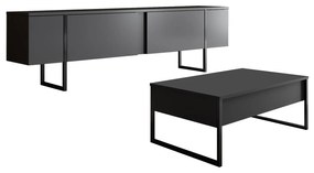 Conjunto de Mobiliário de Sala Luxe Set – Preto Antracite – TV Stand: