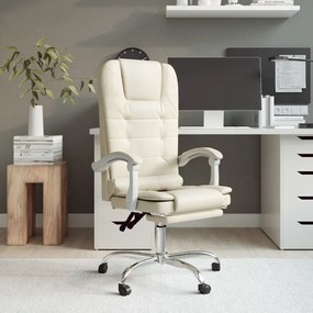 vidaXL Cadeira escritório massagens reclinável couro artificial creme