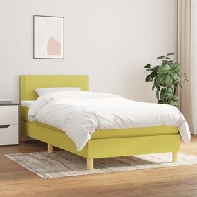 vidaXL Cama com molas/colchão 100x200 cm tecido verde