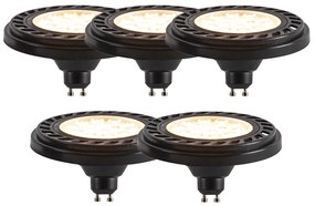 Conjunto de 5 GU10 LED regulável AR111 preto 8W 600 lm 2700K