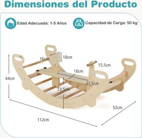 Cavalo de baloiço crianças escalador de madeira com arco de escalada, baloiço e túnel para gatinhar com assento para 1 a 5 anos 112 x 52 x 44 cm Natur