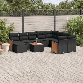 11 pcs conjunto sofás de jardim c/ almofadões vime PE preto