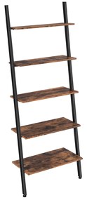 Prateleira de escada industrial VASAGLE, estante de 5 níveis, prateleira de parede para sala de estar, cozinha, escritório, aço estável, encostada na parede, marrom rústico e preto LLS46BX