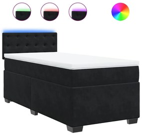 Cama Box Spring com Colchão de Solteiro - Veludo Preto - Com Luzes Led