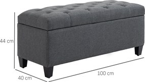 Banco com espaço de arrumação 100 x 40 x 44 cm ou para cama, baú de arrumação para sala, quarto e hall de entrada, cinzento escuro
