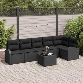 vidaXL Conjunto de Sofá de Jardim com almofada 7 pcs Preto vime PE