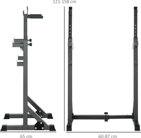 Suporte para Barras de Pesos com Largura e Altura Ajustáveis Suporte de Musculação com Estrutura de Aço 60-87x65x121-158 cm Preto