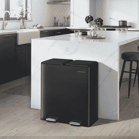 Caixote do lixo 58,5 x 37 x 64 cm com dois compartimentos 30 litros, pedal com fecho suave e baldes interiores Preto