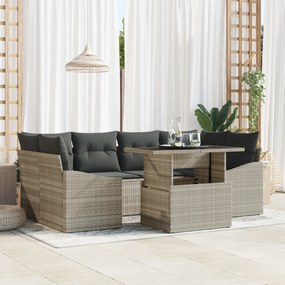 Conjunto de Sofá de Jardim de 7 Peças com Almofadas Cinza Claro em Rat