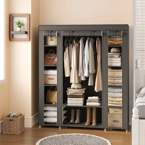 Guarda Roupa de tecido, com capa de lã, com varão para roupa 45 x 150 x 175 cm cinzento